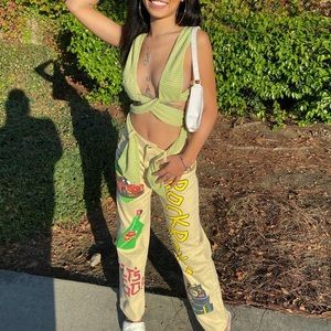 Printed Wide Leg Jeans